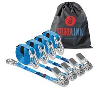Cinchas de Amarre de Trinquete 25mm 5m Gancho con Pasador 400kg/800kg | Tensor de Carraca | Correas Cintas Eslingas Pequeñas | Transporte Camion Moto Quad Remolque | Juego de 4 | EN 12195-2 Sturdlink