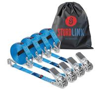Cinchas de Amarre de Trinquete con Gancho 5m 25mm 400kg/800kg | Tensor de Carraca | Correas Cintas Eslingas Pequeñas | Transporte Camion Moto Quad Remolque | Juego de 4 | EN 12195-2 Sturdlink