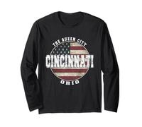 Cincinnati Ohio, Bandera Americana Vintage Manga Larga