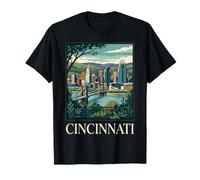 Cincinnati Ohio Retro Vintage Horizonte Puente Río Paisaje Urbano Camiseta