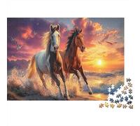 Cinco Caballos Set De Rompecabezas 1000 Piezas, Cartón Grueso Reciclado, Adultos Todas Edades,Caballos Sunset Run Decoración Interior, Arte Mural, Reto Cerebral 70x50cm/1000pcs