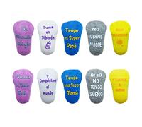 Cincobebé Juego de Calcetines Antideslizantes para Bebé/Recién Nacido,con Frases en Español Divertidas Lindas para Niños y Niñas,Apto para Todas las Estaciones,5 Pares,0-12 Meses,Unisex,Caja Regalo