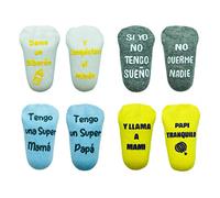 Cincobebé Juego de Calcetines Antideslizantes para Bebé/Recién Nacido,con Frases en Español Divertidas Lindas para Niños y Niñas,Apto para Todas las Estaciones,4 Pares,0-6 Meses,Caja Regalo