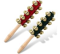 Cindeer 2 campanas de trineo de mano de Navidad con mango de madera, cascabeles musicales, sonajero, instrumento de percusión musical para Navidad, vacaciones, boda, fiesta de cumpleaños (21 campanas)