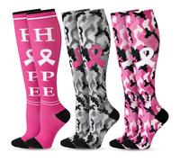 Cindeer 3 pares de calcetines de concienciación sobre el cáncer de mama para mujer, calcetines altos hasta la rodilla, con cinta rosa, regalos de fútbol para mujer, Colores clásicos, L-XL