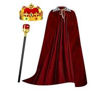 Cindeer 3 Piezas Conjunto de Disfraz de Capa de Rey Capa de Túnica de Rey Medieval Corona de Rey de Oro Real Cetro de Rey para Hombre Carnaval Mardi Gras Cosplay Halloween Fiesta de Disfraz