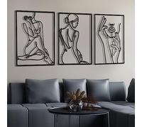 Cindeer 3 piezas de arte de pared de metal de 45,72 cm, minimalista, moderno, abstracto, decoración del hogar, arte de pared de una sola línea para cocina, dormitorio, sala de estar