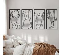 Cindeer 4 piezas de arte de pared minimalista abstracto de mujer de una sola línea, decoración moderna de cuerpo femenino para colgar en el hogar, decoración de pared de metal para cocina, baño, sala