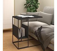 CINDERFUL Mesa Auxiliar de Madera contrachapada Negra 55x36x59,5 cm,Mesa Auxiliar en Forma de C: Elegante y práctica para tu hogar Mesillas de Noche