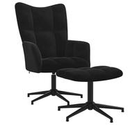 CINDERFUL Silla de relajación con reposapiés Terciopelo Negro,Sillón reclinable con reposapiés Sillón de Terciopelo Giratorio 360º para salón y Dormitorio Salón, Sillones