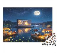 Cine al Aire Libre en el Lago Vista Nocturna Puzzle de 1000 Piezas Puzzle para Adultos Papel Puzzle para Toda la Familia Relajación Decoración Regalo 38x26cm/1000pcs