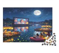 Cine al Aire Libre sobre el Agua Vista Nocturna Puzzle de 1000 Piezas Puzzle para Adultos Papel Luz de Luna Familia Relajación Decoración Regalo 38x26cm/1000pcs
