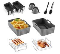 CINEMON Accesorios Freidora de Aire, Kit de Accesorios para Freidora sin Aceite de 7.6L-9.5L Ninja Dual Zone Air Fryer, Molde Silicona Freidora de Aire - Aptos para Lavavajillas (8 Piezas, Gris)