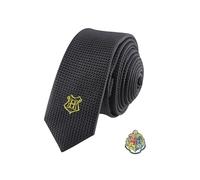 CINEREPLICAS - Harry Potter - Corbata con Broche - Edición Deluxe - Licencia Oficial - Hogwarts - Talla Única - 100 % Microfibra - Se entrega con 1 Caja de Regalo - Negro