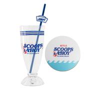 Cinereplicas Stranger Things - Vaso para batido Scoops Ahoy y pajita de metal - Licencia oficial