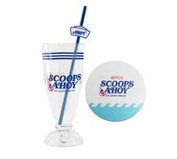 Cinereplicas Stranger Things - Vaso para batido Scoops Ahoy y pajita de metal - Licencia oficial