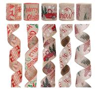 CINGHIA Cinta Navidad Decorativa,5 Tomos Cinta Arbol de Navidad,Ancha Cintas Navideñas,Navidad Cintas de Arpillera para Envolver Regalos,Coronas,Adornos para Bricolaje