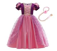 CinheyU Disfraz de Princesa Rapunzel para Niñas Vestidos de Sofia Cumpleaños Boda Fiesta Navidad Ceremonia Carnaval Halloween Cosplay Vestir con Peluca Trenzas 9-10 años