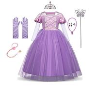 CinheyU Disfraz de Princesa Rapunzel para Niñas Vestidos de Sofia Cumpleaños Boda Fiesta Navidad Ceremonia Carnaval Halloween Cosplay Vestir con Accesorios 6-7 años