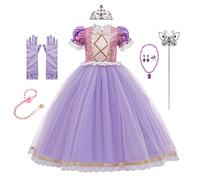 CinheyU Disfraz de Princesa Rapunzel para Niñas Vestidos de Sofia Cumpleaños Boda Fiesta Navidad Ceremonia Carnaval Halloween Cosplay Vestir con Accesorios 8-9 años