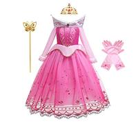 CinheyU Niñas Traje de Carnaval Disfraz de Bella Durmiente Aurora Princesa Cumpleaños Boda Fiesta Navidad Ceremonia Halloween Vestidos de Cosplay con Accesorios 4-5 años