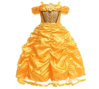 CinheyU Niñas Traje de Carnaval Disfraz de Belle Princesa Cumpleaños Boda Fiesta Navidad Ceremonia Halloween Cosplay Vestidos de Bella y Bestia 9-10 años
