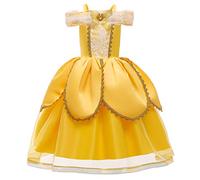 CinheyU Niñas Traje de Carnaval Disfraz de Belle Princesa Cumpleaños Boda Fiesta Navidad Ceremonia Halloween Cosplay Vestidos de Bella y Bestia 6-7 años