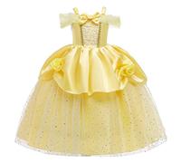 CinheyU Niñas Traje de Carnaval Disfraz de Belle Princesa Cumpleaños Boda Fiesta Navidad Ceremonia Halloween Cosplay Vestidos de Bella y Bestia 9-10 años