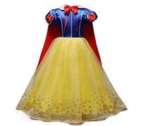 CinheyU Niñas Traje de Carnaval Disfraz de Blancanieves Princesa Cumpleaños Boda Fiesta Navidad Ceremonia Halloween Cosplay Vestidos de Snow White con Capa 3-4 años