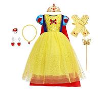 CinheyU Niñas Traje de Carnaval Disfraz de Blancanieves Princesa Cumpleaños Boda Fiesta Navidad Ceremonia Halloween Cosplay Vestidos de Snow White con Capa Accesorios 3-4 años