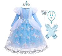 CinheyU Niñas Traje de Carnaval Disfraz de Cenicienta Princesa Cumpleaños Boda Fiesta Navidad Ceremonia Halloween Cosplay Vestidos de Cinderella con Accesorios 9-10 años
