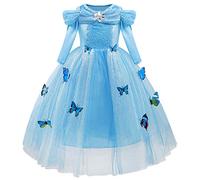 CinheyU Niñas Traje de Carnaval Disfraz de Cenicienta Princesa Cumpleaños Boda Fiesta Navidad Ceremonia Halloween Cosplay Vestidos de Cinderella 9-10 años
