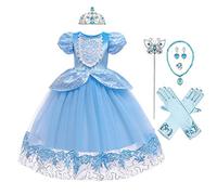 CinheyU Niñas Traje de Carnaval Disfraz de Cenicienta Princesa Cumpleaños Boda Fiesta Navidad Ceremonia Halloween Cosplay Vestidos de Cinderella con Accesorios 3-4 años