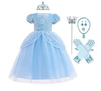 CinheyU Niñas Traje de Carnaval Disfraz de Cenicienta Princesa Cumpleaños Boda Fiesta Navidad Ceremonia Halloween Cosplay Vestidos de Cinderella con Accesorios 7-8 años