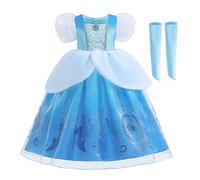CinheyU Niñas Traje de Carnaval Disfraz de Cenicienta Princesa Cumpleaños Boda Fiesta Navidad Ceremonia Halloween Vestidos de Cinderella Con Mangas de Brazo 3-4 años