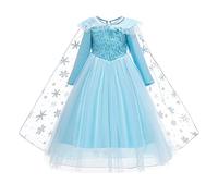 CinheyU Vestidos de Princesa Elsa para Niñas Frozen Disfraz de Carnaval Cumpleaños Boda Fiesta Navidad Ceremonia Traje de Halloween Mascarada Cosplay Vestir Azul 5-6 años