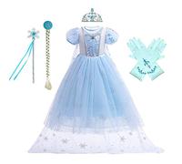 CinheyU Vestidos de Princesa Elsa para Niñas Frozen Disfraz de Carnaval Cumpleaños Boda Fiesta Navidad Ceremonia Traje de Halloween Mascarada Cosplay Vestir con Accesorios 5-6 años