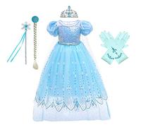 CinheyU Vestidos de Princesa Elsa para Niñas Frozen Disfraz de Carnaval Cumpleaños Boda Fiesta Navidad Ceremonia Traje de Halloween Mascarada Cosplay Vestir con Accesorios 6-7 años