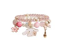 Cinnamoroll Pulsera de cuentas de cristal Kuromi and My Melody Sanrio Pulseras para BFF Amistad, Lindas pulseras de cuentas elásticas Kawaii a juego para niñas y mujeres, Metal, Sin gemas.