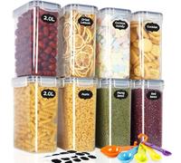 Cinnani 2L Botes Cocina Almacenaje 8 Piezas, Recipientes para Alimentos de Plástico, sin BPA, Botes Cocina Hermeticos Contenedores para Cereales, Pasta, Arroz, Harina