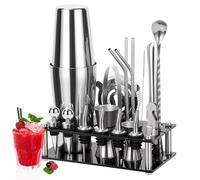 Cinnani de Coctelera para Cócteles Bostón-Kit de Cocteleria de 20 Piezas-Coctelera Profesional de Acero Inoxidable-con Soporte acrílico-Coctelería Kit-Juego de Coctelera-Kit Cocktail de Barman