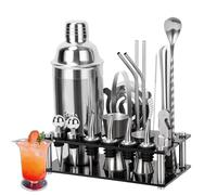 Cinnani de Coctelera para Cócteles-Kit de Cocteleria de 20 Piezas-Coctelera Profesional de Acero Inoxidable-con Soporte acrílico-Coctelería Kit-Juego de Coctelera-Kit Cocktail de Barman
