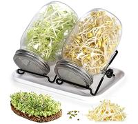 Cinnani Kit de Tarros de Germinación Brote de Semilla Germinador de Semillas Incluye 2 1000ml Frascos de Vidrio, 2 Soporte, 1 Bandeja, 2 Rejillas de Filtro y 2 Cubiertas de Acero Inoxidable