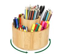 Cinnani Lapiceros para Escritorio de Bambú, Organizador Lapices con 9 Gran Compartimentos, Multifuncional Portalápices Giratorio de 360°, Organizador Rotuladores, Boligrafos, Papelería y (Madera)