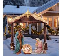 Cinnvoice Belén navideño de 4 pies, decoración de Patio al Aire Libre, Resistente a la Intemperie, PVC, belén Grande de Navidad al Aire Libre, para Patio Delantero y Color césped