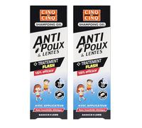 CINQ SUR CINQ Gel de champú para piojos y liendres, 2 paquetes de 100 ml + peine de 300 micrones, tratamiento de flash de 15 minutos sin insecticidas químicos, con aceite de coco, a partir de 36 meses