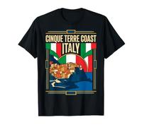 Cinque Terre Coast Italia Bandera Vintage Travel Art Camiseta