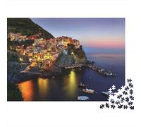Cinque Terre Jigsaw Puzzle 1000 Piezas Reciclable Night Lights Mayores Puzzles Educativo Juego Decompression Ideal for Familia and Friends Cumpleañoss 38x26cm/1000pcs
