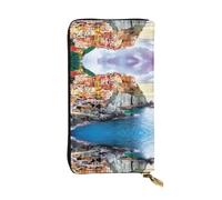 Cinque Terre Scenery - Cartera larga de piel con estampado de paisaje para mujer, a la moda, con múltiples ranuras para tarjetas, bolsillo para monedas, color negro, talla única