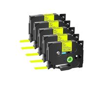 Cinta 5PKLabel, Compatible con casete laminado Brother TZ Tze-231 131 631 6/9/12mm(Fluo Black on Yellow,12mm)